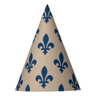 Chapeaux De Fètes Fleur de Lis Motif, Royal French Blue sur Crème