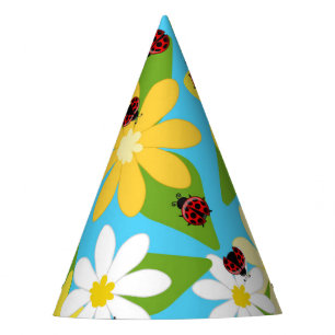 Chapeaux De Fètes Fleurs blanches jaunes coccinelle rouge