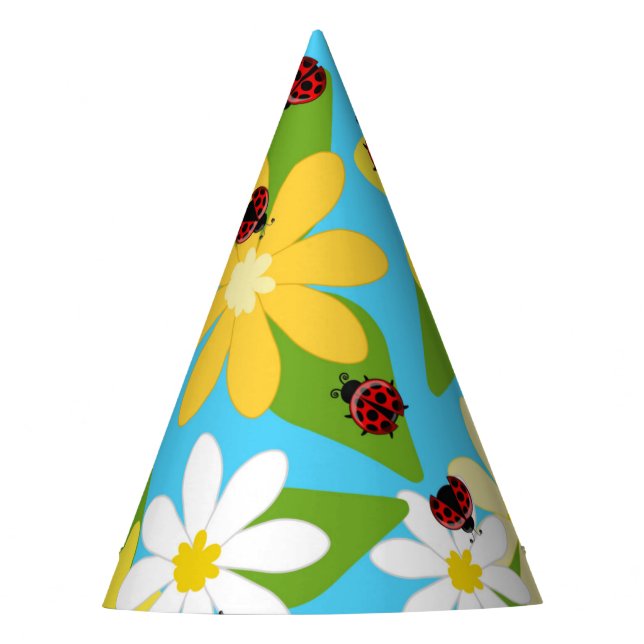 Chapeaux De Fètes Fleurs blanches jaunes coccinelle rouge (Devant)