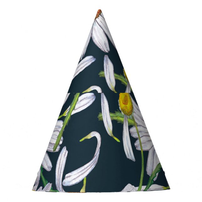 Chapeaux De Fètes Fleurs chamomiles : Aquarelle bleu foncé. (Devant)