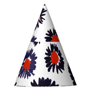 Chapeaux De Fètes Fleurs peintes à la main, motif rouge et bleu.