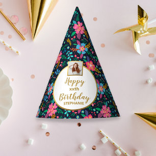 Chapeaux De Fètes Fleurs sauvages colorés Photo personnalisée Joyeux