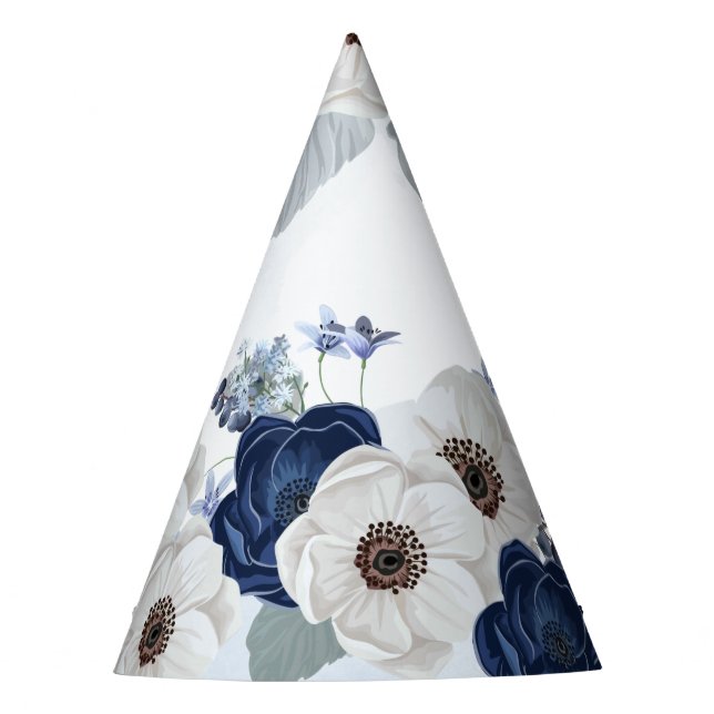 Chapeaux De Fètes Floral Aquarelle moderne Dusty Blue Bloom Annivers (Devant)