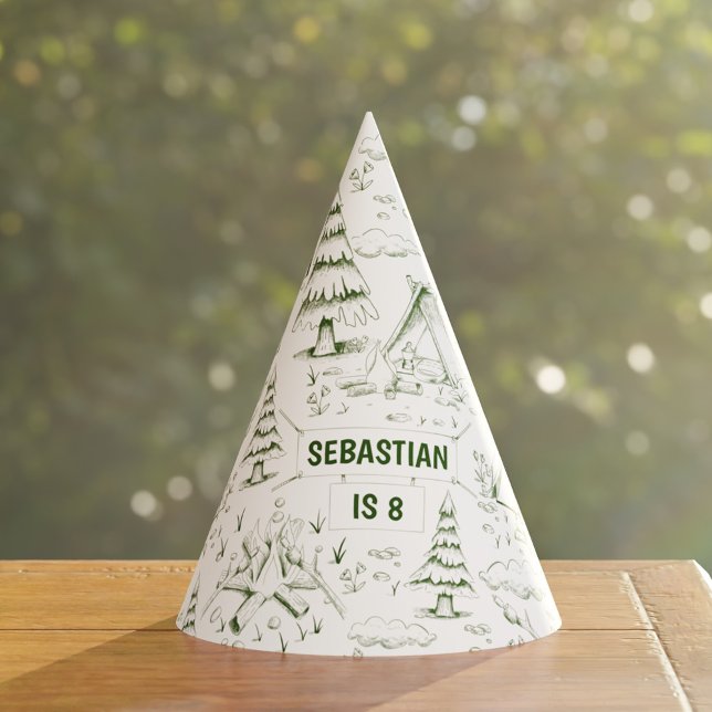 Chapeaux De Fètes Forêt Pins verts Campfire Camping Anniversaire (Forest Green Pine Trees Campfire Camping Birthday Party Hat)