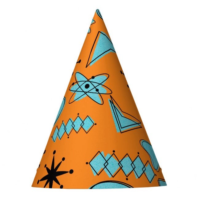 Chapeaux De Fètes Formes atomiques MCM Turquoise sur orange (Devant)