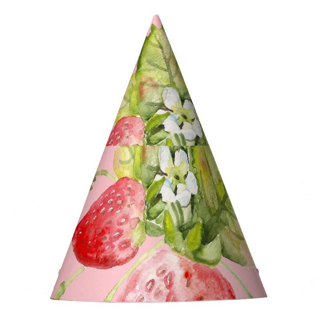 Chapeaux De Fètes Fraises d'aquarelle, motif transparent et fruité. (Devant)