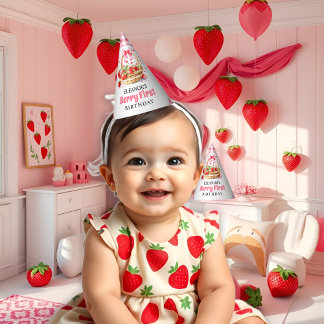 Chapeaux De Fètes Fraises et noeud rose Berry Premier Anniversaire