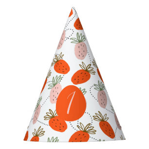 Chapeaux De Fètes Fraises motif gribouillé rose blanc