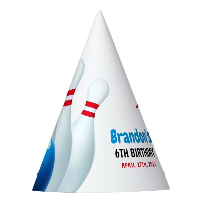 Chapeaux De Fètes Fun Blue & Red Bowling Kids 6e anniversaire (Devant)