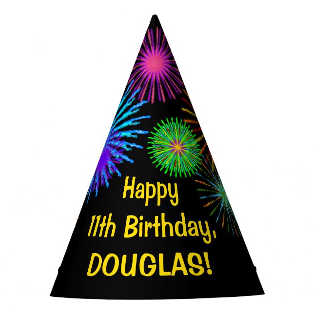 Chapeaux De Fètes Fun Fireworks + Rainbow Motif "11" Anniversaire # (Devant)