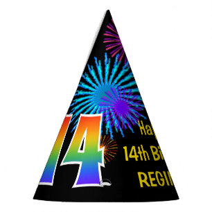 Chapeaux De Fètes Fun Fireworks + Rainbow Motif "14" Anniversaire #