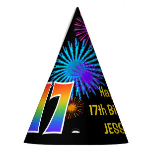 Chapeaux De Fètes Fun Fireworks + Rainbow Motif "17" Anniversaire #