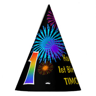 Chapeaux De Fètes Fun Fireworks + Rainbow Motif "1" Anniversaire #