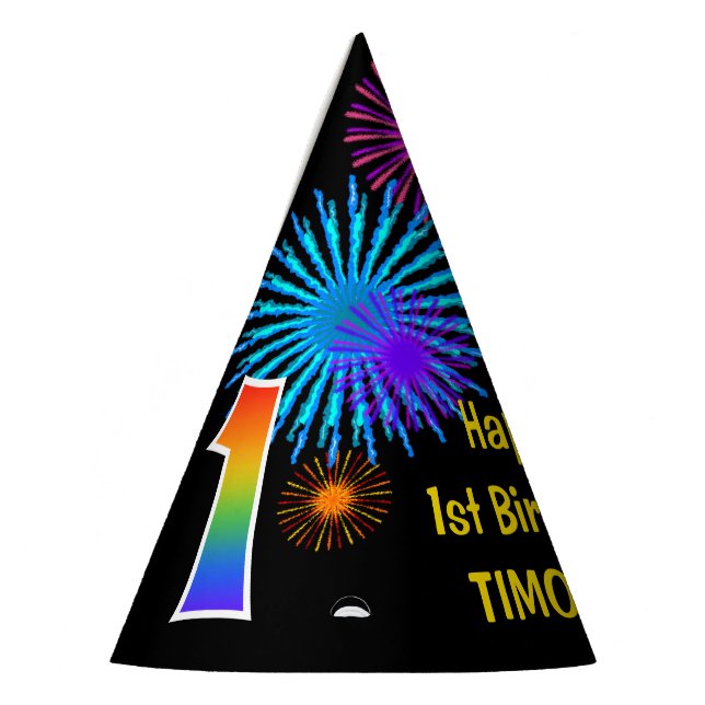Chapeaux De Fètes Fun Fireworks + Rainbow Motif "1" Anniversaire # (Gauche)