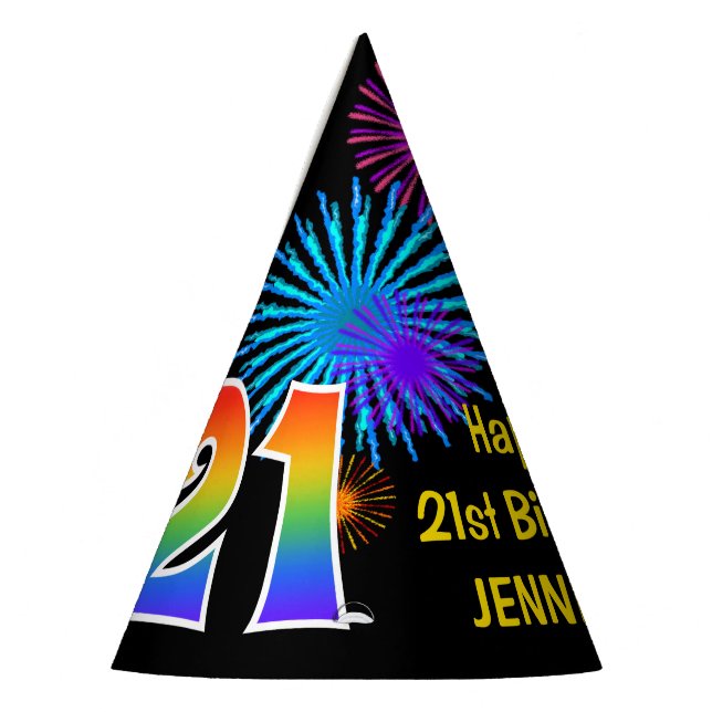 Chapeaux De Fètes Fun Fireworks + Rainbow Motif "21" Anniversaire # (Gauche)