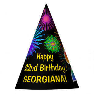 Chapeaux De Fètes Fun Fireworks + Rainbow Motif "22" Anniversaire #