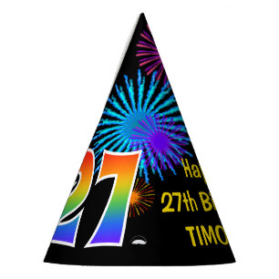 Chapeaux De Fètes Fun Fireworks + Rainbow Motif "27" Anniversaire #