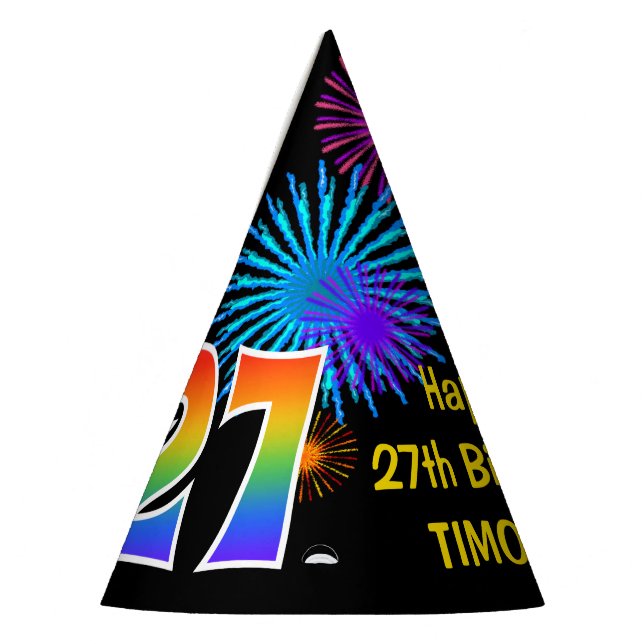 Chapeaux De Fètes Fun Fireworks + Rainbow Motif "27" Anniversaire # (Gauche)