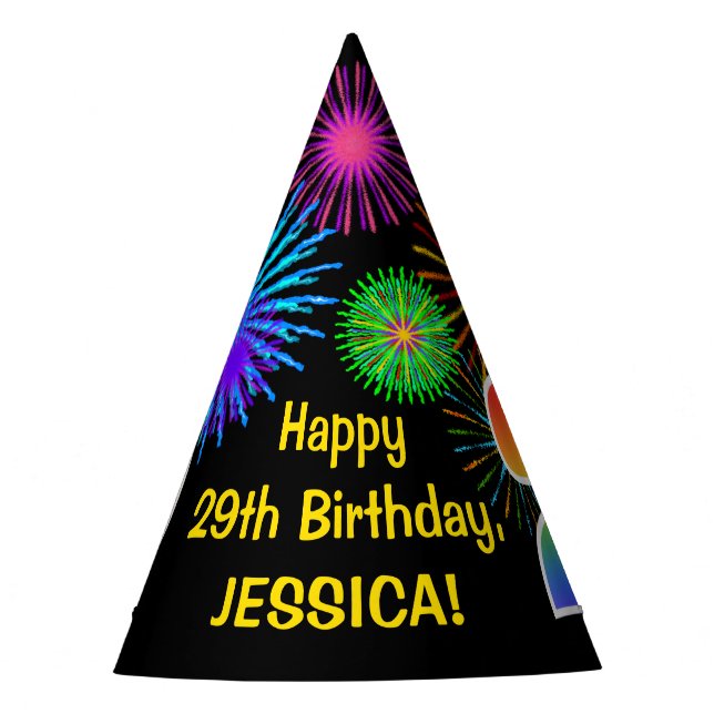 Chapeaux De Fètes Fun Fireworks + Rainbow Motif "29" Anniversaire # (Devant)