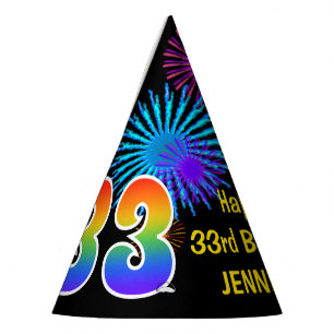 Chapeaux De Fètes Fun Fireworks + Rainbow Motif "33" Anniversaire #