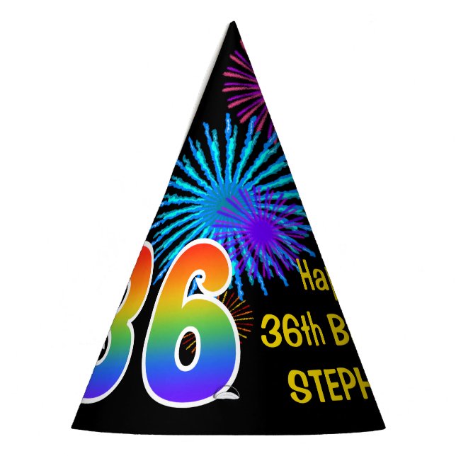 Chapeaux De Fètes Fun Fireworks + Rainbow Motif "36" Anniversaire # (Gauche)