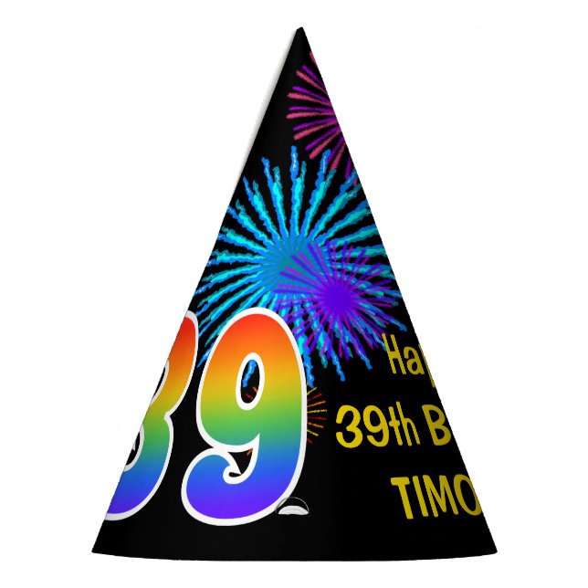 Chapeaux De Fètes Fun Fireworks + Rainbow Motif "39" Anniversaire # (Gauche)
