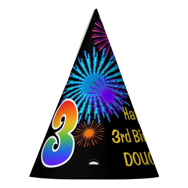 Chapeaux De Fètes Fun Fireworks + Rainbow Motif "3" Anniversaire # (Gauche)