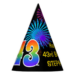 Chapeaux De Fètes Fun Fireworks + Rainbow Motif "43" Anniversaire n°