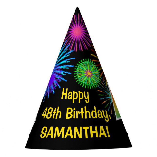 Chapeaux De Fètes Fun Fireworks + Rainbow Motif "48" Anniversaire # (Devant)
