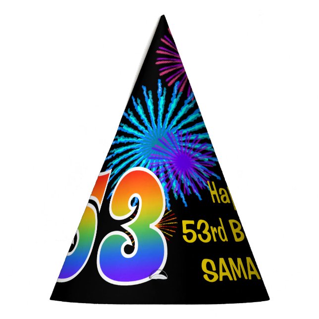 Chapeaux De Fètes Fun Fireworks + Rainbow Motif "53" Anniversaire # (Gauche)