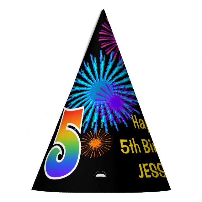 Chapeaux De Fètes Fun Fireworks + Rainbow Motif "5" Anniversaire # (Gauche)