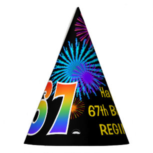 Chapeaux De Fètes Fun Fireworks + Rainbow Motif "67" Anniversaire #