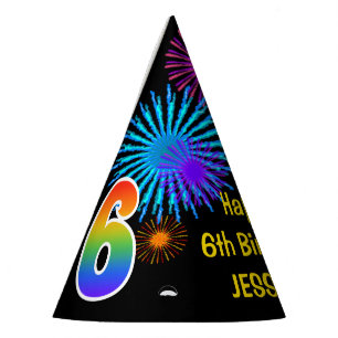 Chapeaux De Fètes Fun Fireworks + Rainbow Motif "6" Anniversaire #