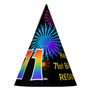 Chapeaux De Fètes Fun Fireworks + Rainbow Motif "71" Anniversaire #