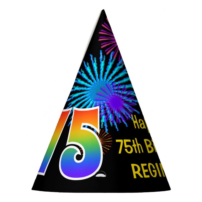 Chapeaux De Fètes Fun Fireworks + Rainbow Motif "75" Anniversaire # (Gauche)