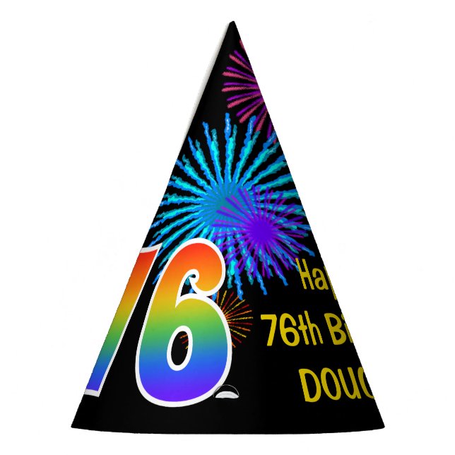 Chapeaux De Fètes Fun Fireworks + Rainbow Motif "76" Anniversaire # (Gauche)