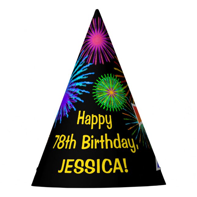 Chapeaux De Fètes Fun Fireworks + Rainbow Motif "78" Anniversaire # (Devant)