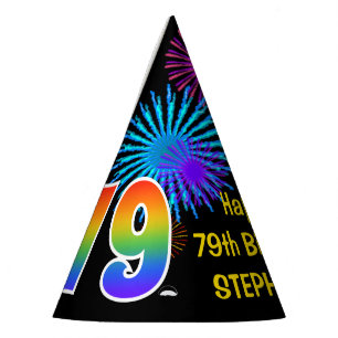Chapeaux De Fètes Fun Fireworks + Rainbow Motif "79" Anniversaire #
