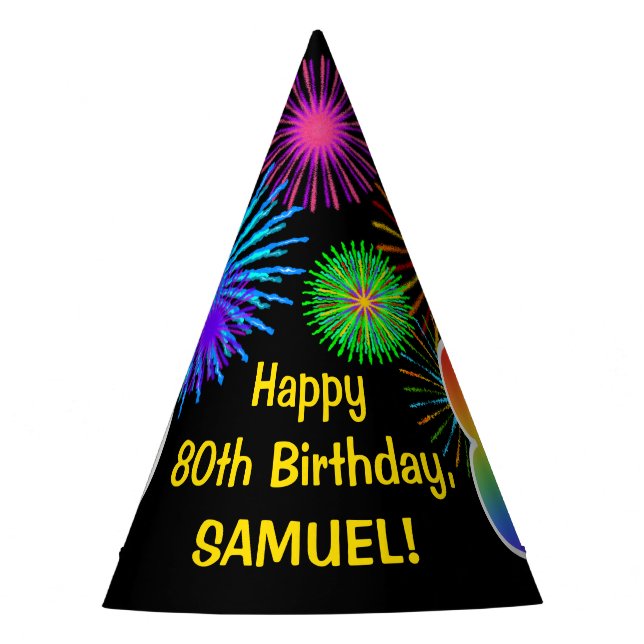 Chapeaux De Fètes Fun Fireworks + Rainbow Motif "80" Anniversaire # (Devant)