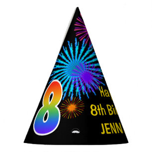 Chapeaux De Fètes Fun Fireworks + Rainbow Motif "8" Anniversaire #
