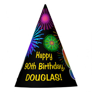 Chapeaux De Fètes Fun Fireworks + Rainbow Motif "90" Anniversaire #