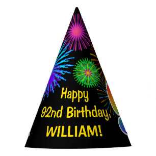 Chapeaux De Fètes Fun Fireworks + Rainbow Motif "92" Anniversaire n