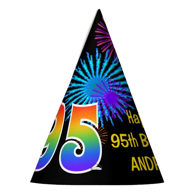 Chapeaux De Fètes Fun Fireworks + Rainbow Motif "95" Anniversaire # (Gauche)