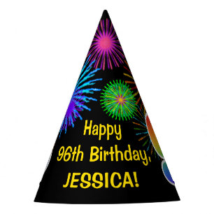 Chapeaux De Fètes Fun Fireworks + Rainbow Motif "96" Anniversaire #