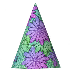 Chapeaux De Fètes Fun Purple et Fleurs vertes
