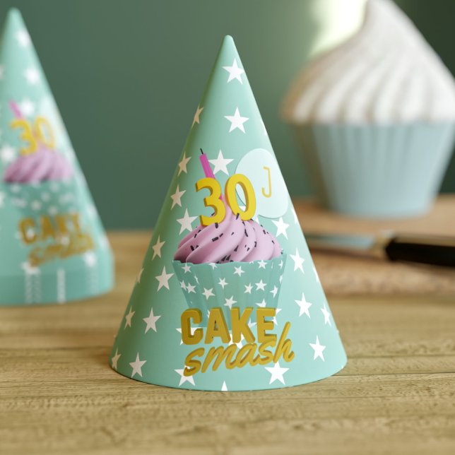Chapeaux De Fètes Funny 30e anniversaire Cake Smash Casquette de la  (If you can't smash a cake when you're 30 - when can you? Just add your initial to these party hats)
