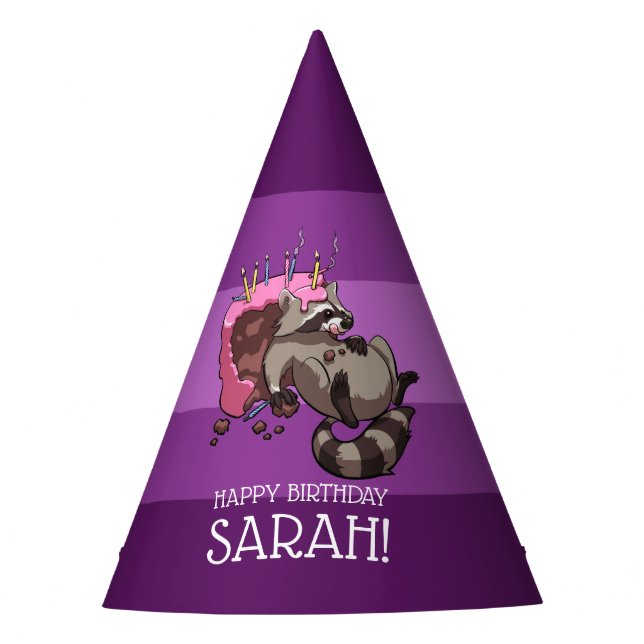 Chapeaux De Fètes Funny Raccoon Add Your Name Happy Birthday Cartoon (Devant)