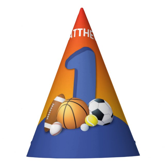 Chapeaux De Fètes Garçon 1er Anniversaire Sports Balls (Devant)