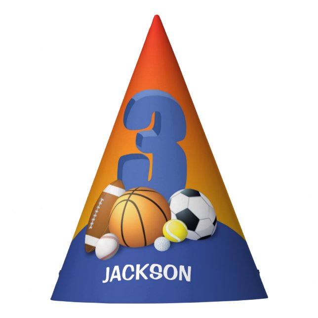 Chapeaux De Fètes Garçon 3e anniversaire des balles de sport (Devant)