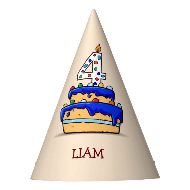 Chapeaux De Fètes Garçon 4e anniversaire, 4 sur Gâteau bleu doux (Devant)